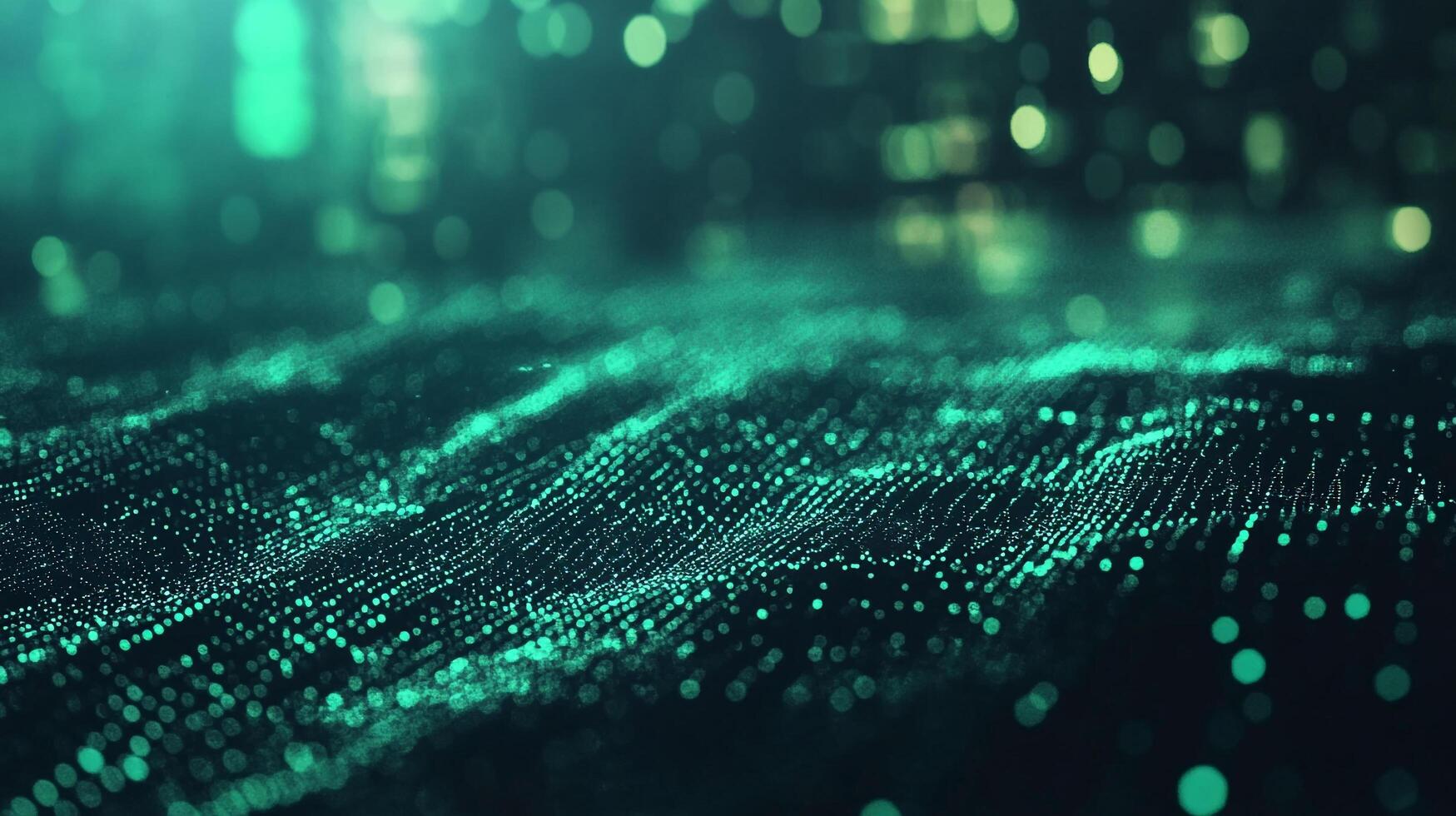 Abstract glowing teal data landscape with bokeh. A visual representation of connectivity, data, and technology in a modern style. photo