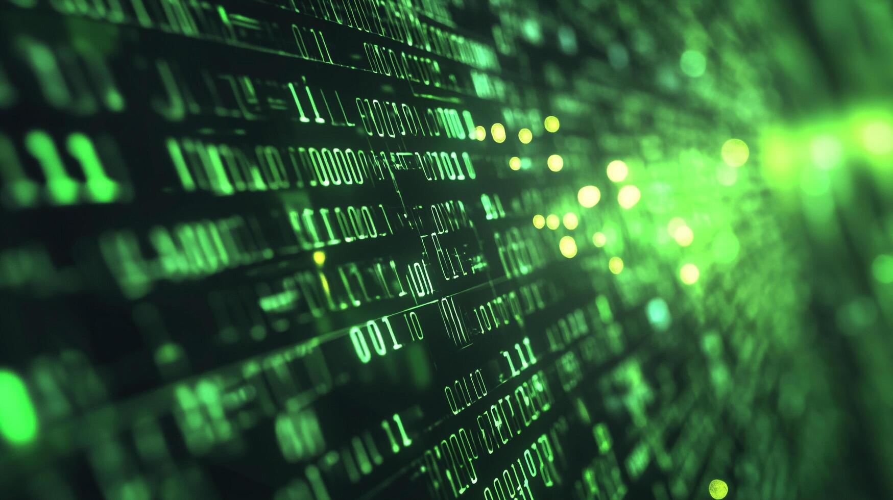 Abstract digital matrix of binary code, glowing green. Data stream concept, technology background, cyberspace visualization. photo