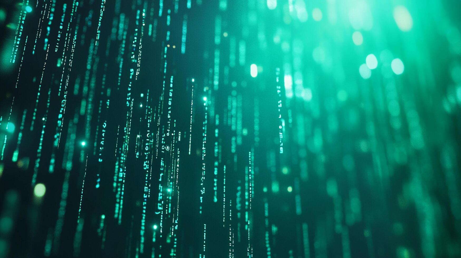 Cascading streams of teal digital data resemble a high-tech waterfall, abstractly representing information technology. photo