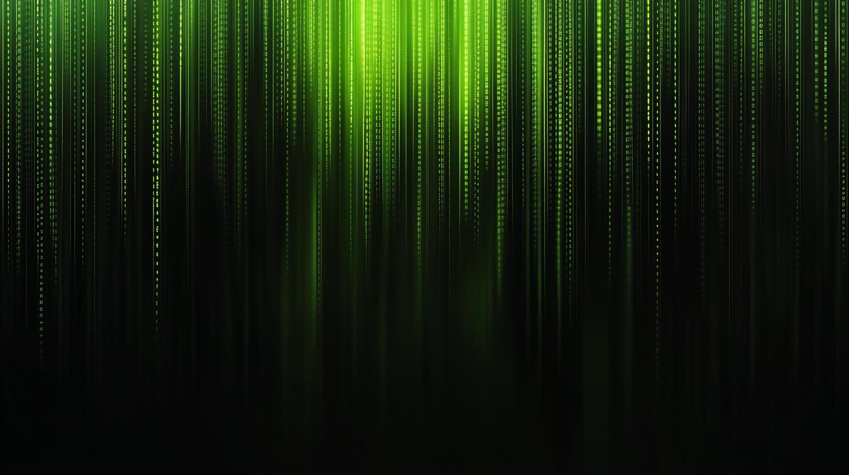A mesmerizing abstract design featuring vibrant green light streaks cascading down against a dark, blurred background, creating a futuristic effect. photo