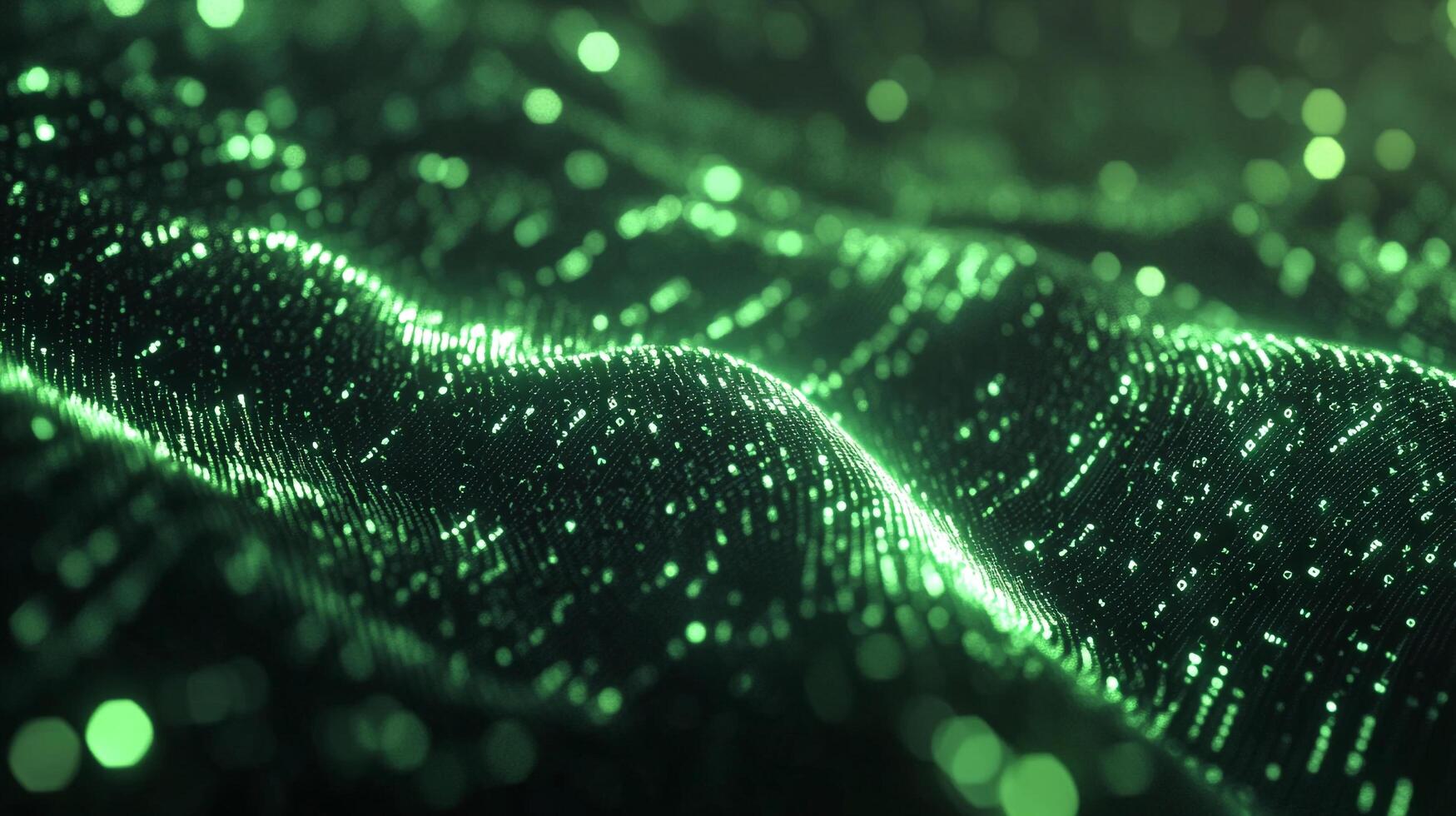 Abstract green light pattern with an organic wave form, creating a sense of digital connection. The details look like code. photo