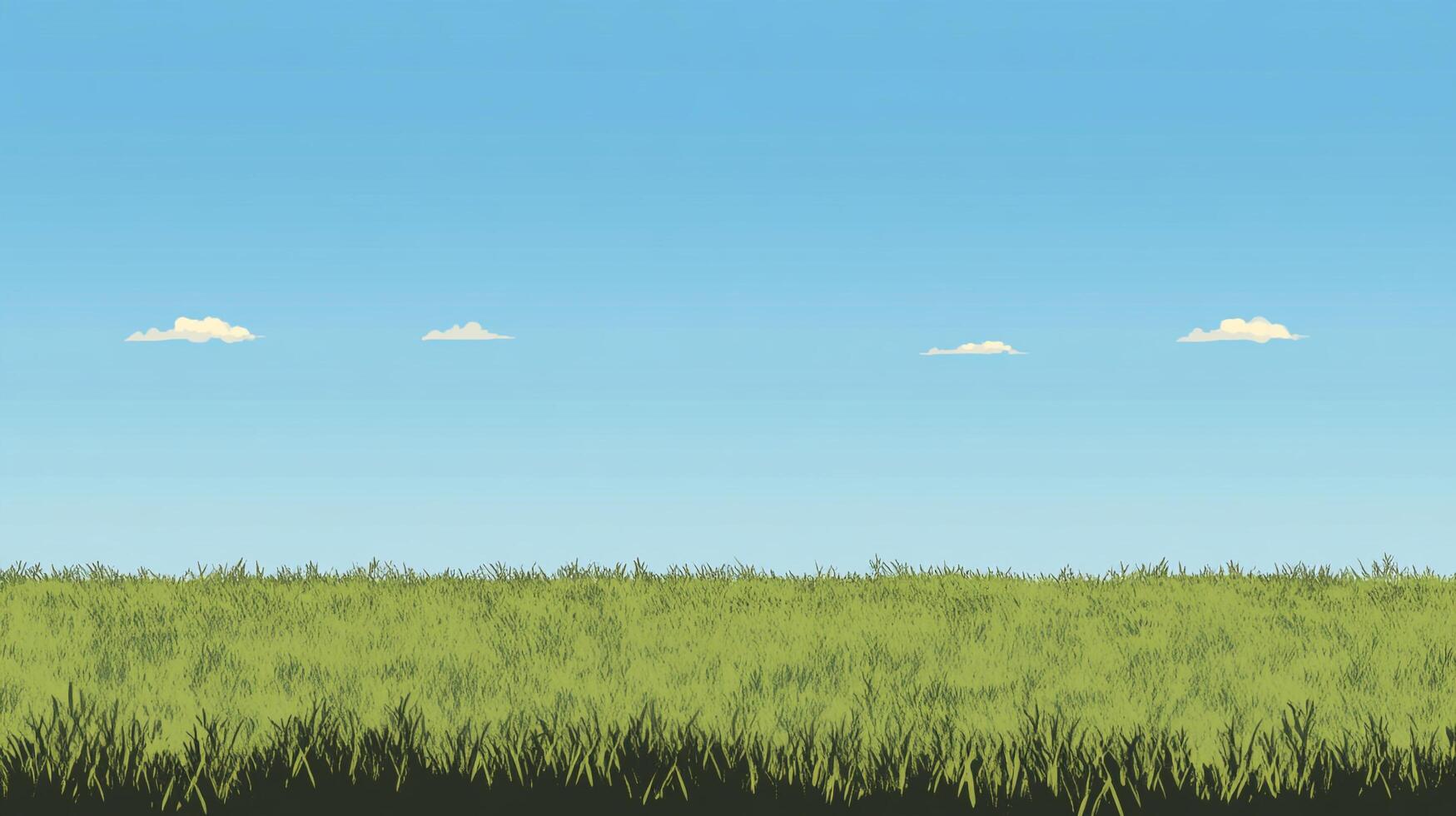 Wide view of grassy field beneath a blue sky dotted with scattered clouds, creating a serene and open landscape on a sunny day. photo