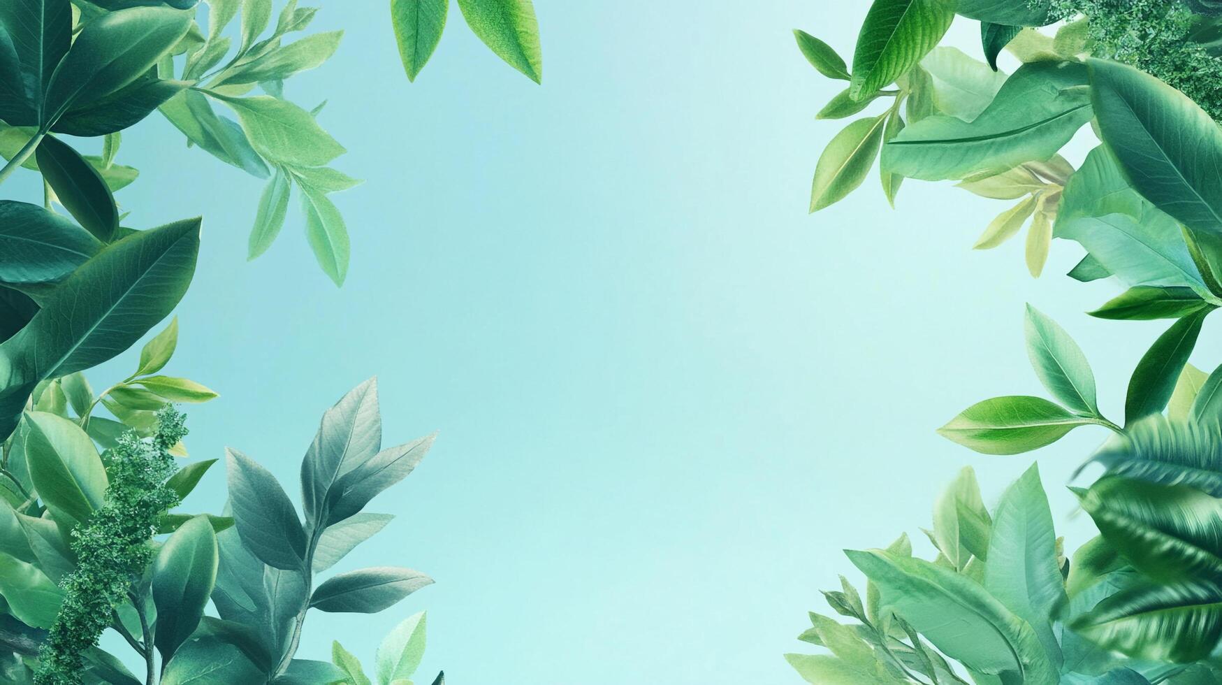 Lush green foliage framing a serene blue sky, creating a peaceful and refreshing natural border and showcasing the vibrancy of nature. photo