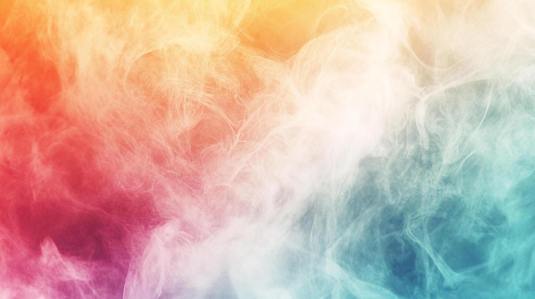 Colorful cloudscape with gradient hues, blending red, orange, yellow, white, and teal. Ethereal and airy smoke texture. Fluid and gentle design. photo