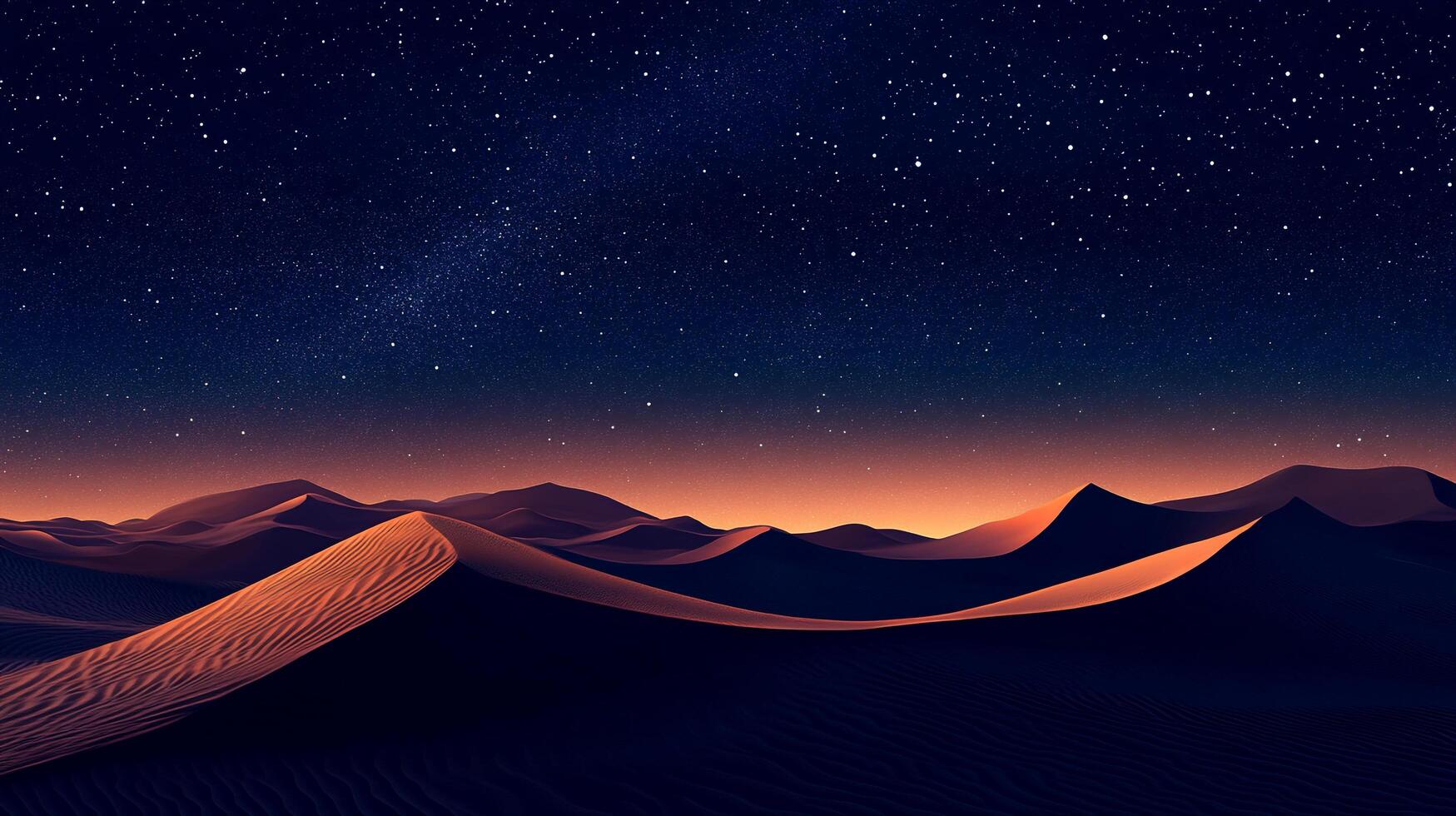 A starlit desert landscape. Rolling sand dunes under a vast, starry night sky create a serene and captivating scene. Peaceful and endless. photo