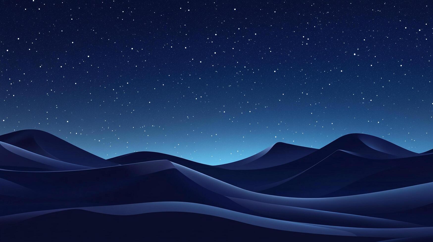 Serene starry night over dark, rolling dunes. Dreamlike desert landscape with a clear night sky. Perfect for relaxation and contemplation. photo