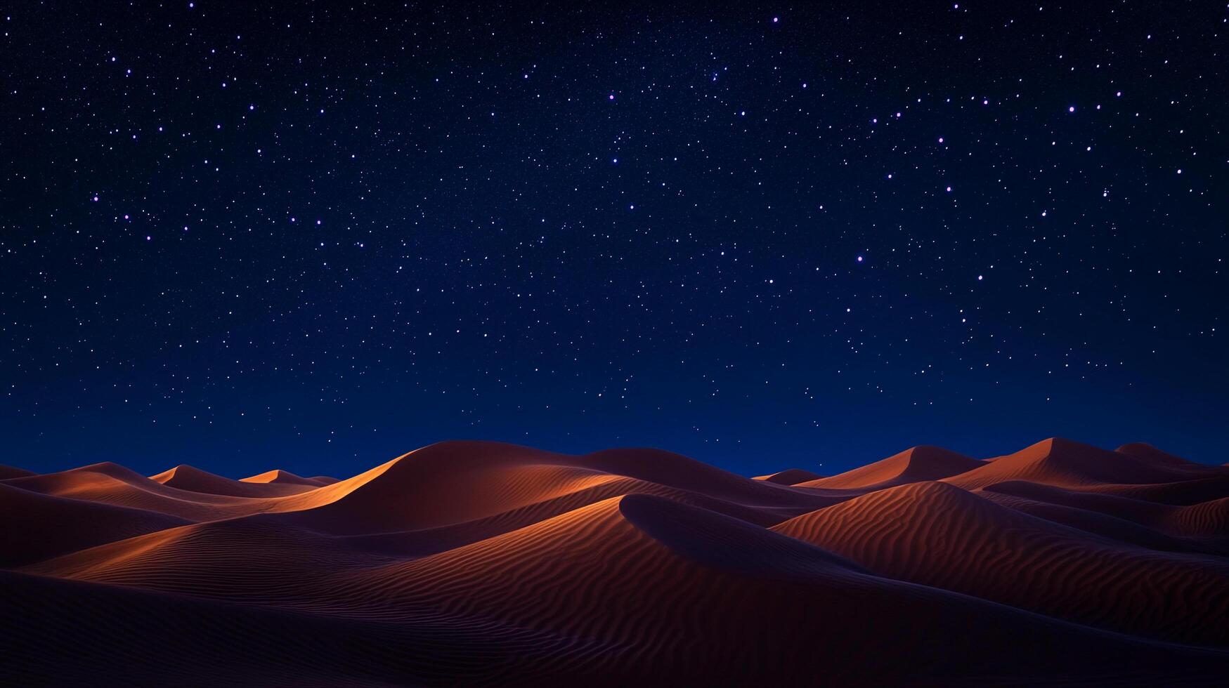 Serene desert landscape under a starlit night sky, with undulating sand dunes and a captivating celestial display overhead. photo