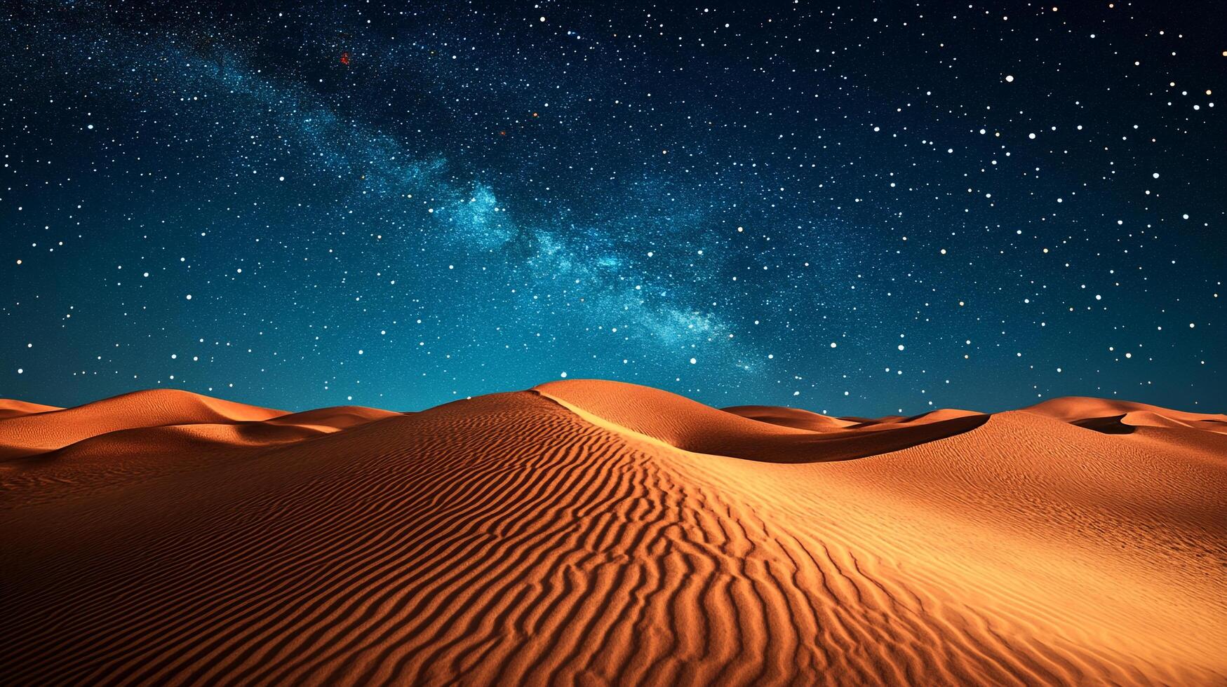 Expansive desert dunes under a breathtaking starlit sky, where the cosmos meets the earth in a symphony of light and shadow. photo