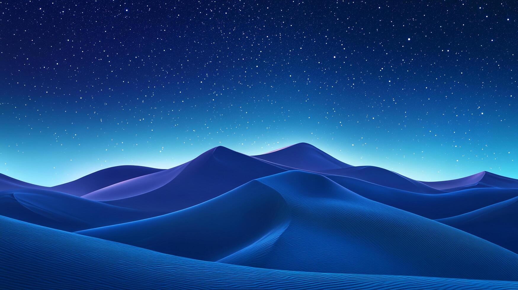An indigo dreamscape unfolds beneath a starry sky, where sand dunes ripple under the moon's gentle gaze in a desert of ethereal beauty. photo