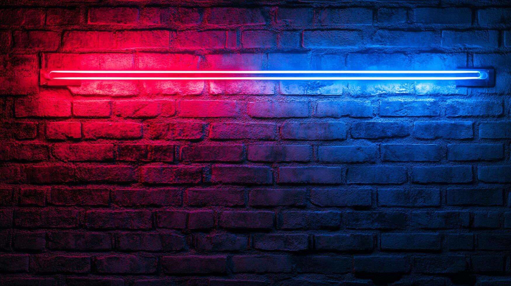 Red and blue neon light casting a vibrant glow on a brick wall. The contrasting colors create a striking visual effect. Modern and edgy. photo