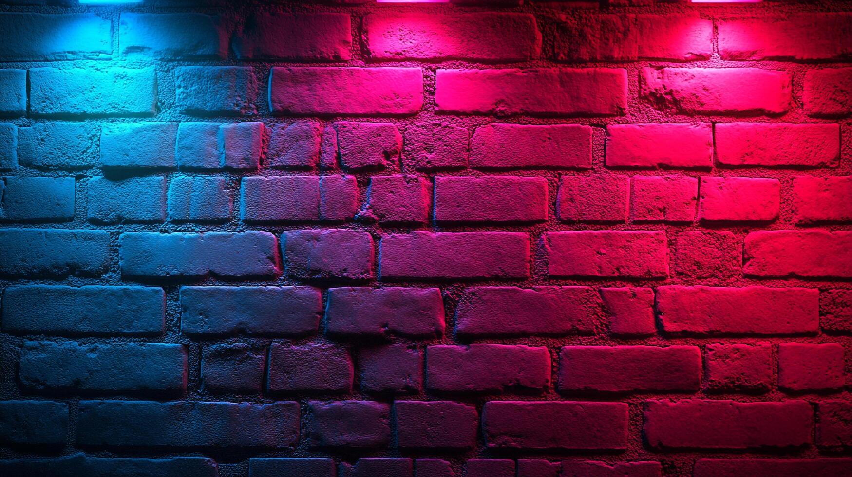 Textured brick wall bathed in vibrant neon hues, creating a modern and edgy urban ambiance, with bold contrasts. photo