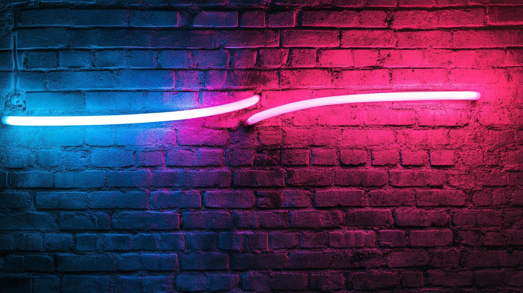 Blue and red neon lights create an interesting contrast on a brick wall, adding color and glow to the urban backdrop. Two tone lighting. photo