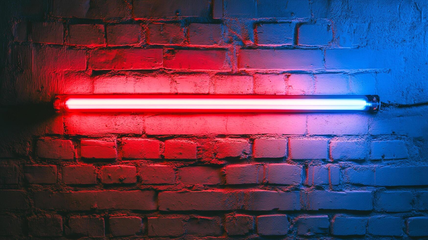 Neon light tube on a brick wall displaying a red and blue gradient, creating a vibrant and modern aesthetic. photo