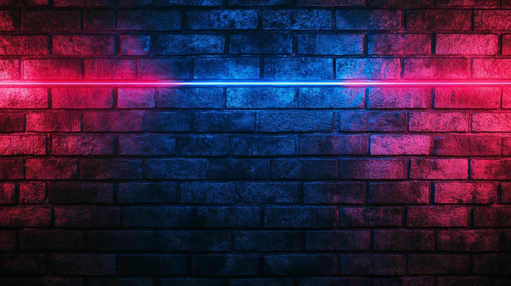 Brick wall bathed in vivid blue and red light. A modern, urban texture perfect for backgrounds and adding a touch of digital flair. photo