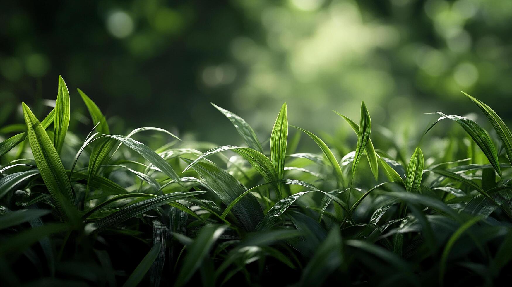 Lush greenery, blades reaching skyward in gentle sunlight. A serene and calming nature scene, full of life and vibrancy. photo