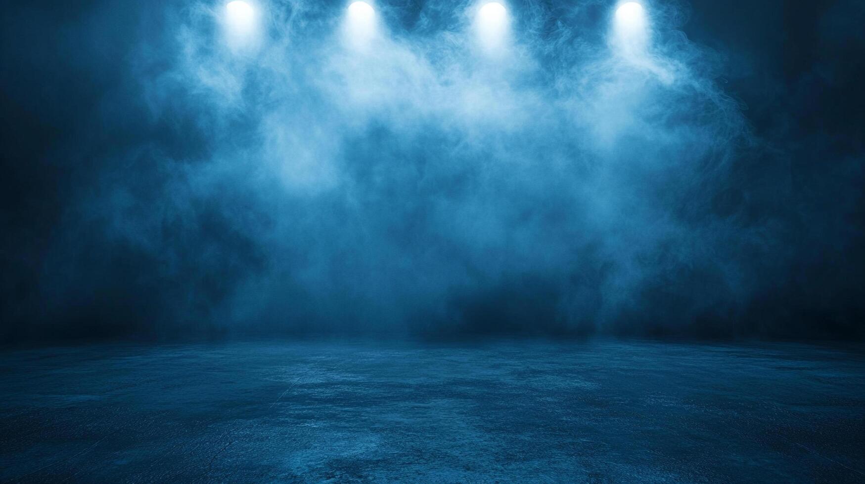 Blue room with a blue background and a blue light in the middle. The room is empty and has a smoky atmosphere photo