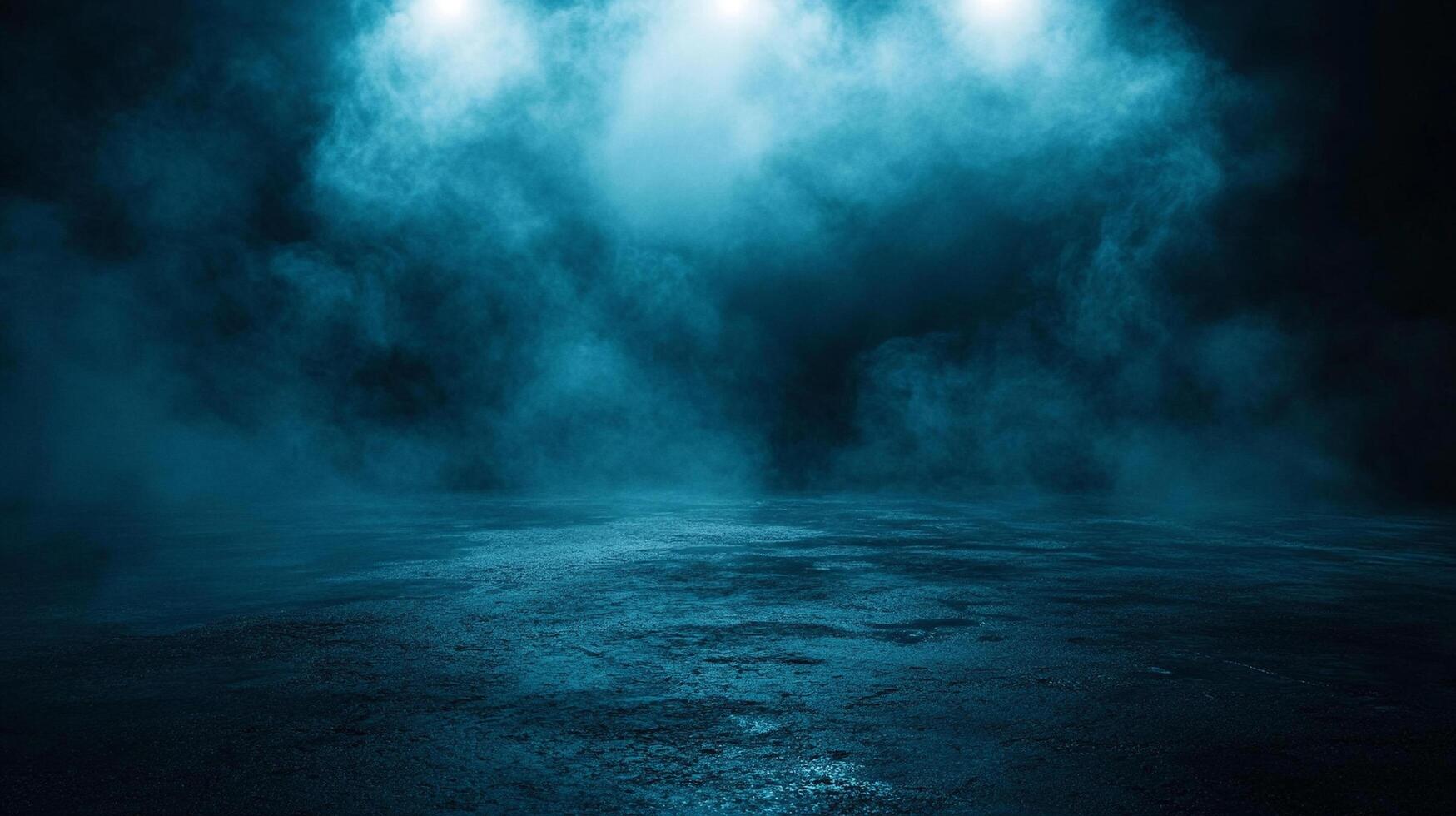 Dark blue sky with smoke and light shining on it. Scene is mysterious and ominous photo