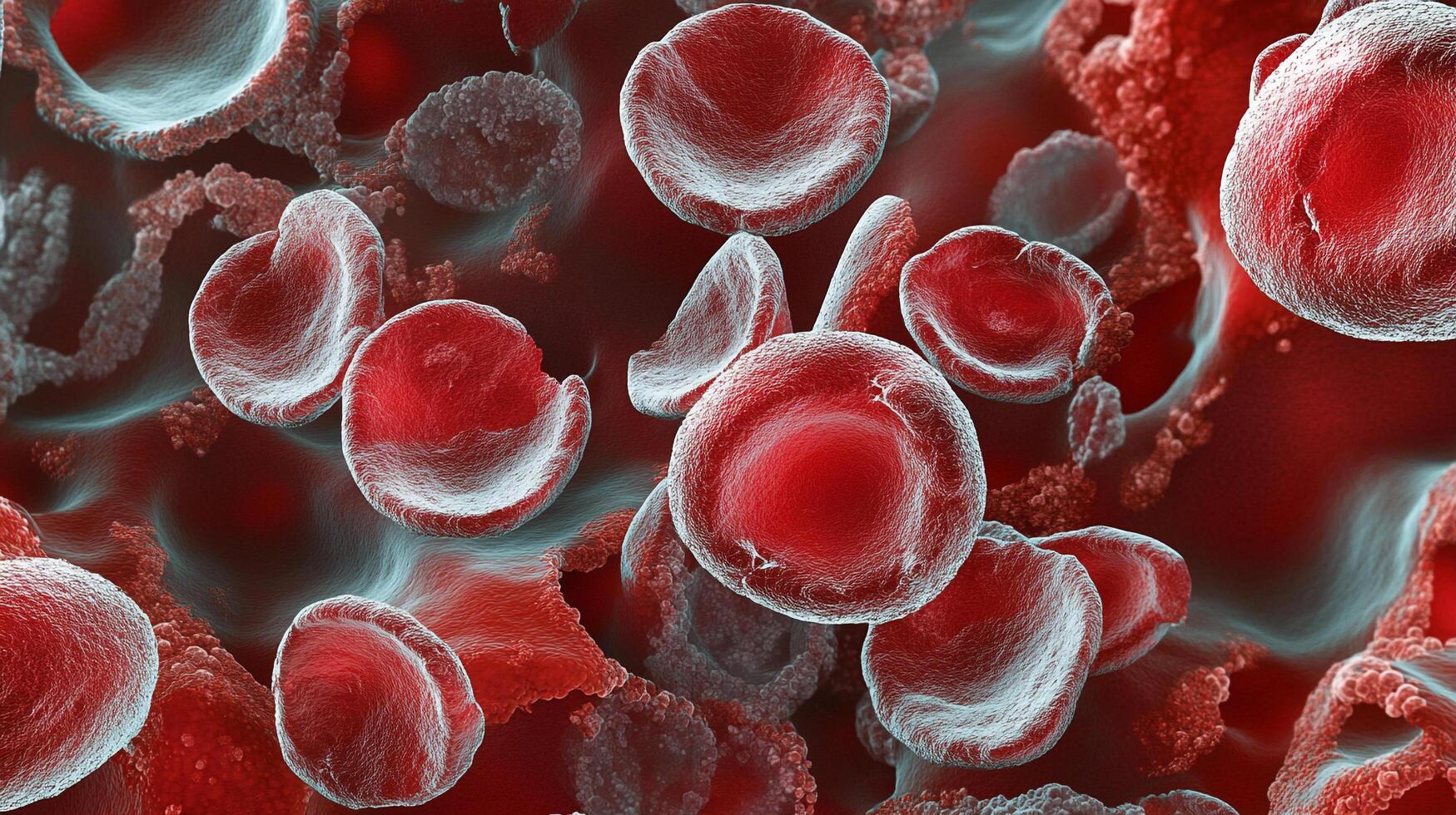 Close up of red blood cells with a blue background. Concept of life and vitality, as the red blood cells are the building blocks of the human body. The blue background adds a contrasting element photo