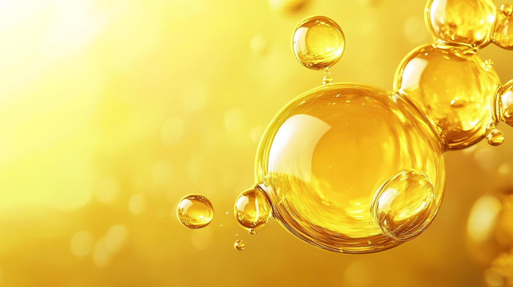 Yellow background with a series of small bubbles of liquid. The bubbles are all different sizes and are scattered throughout the image photo