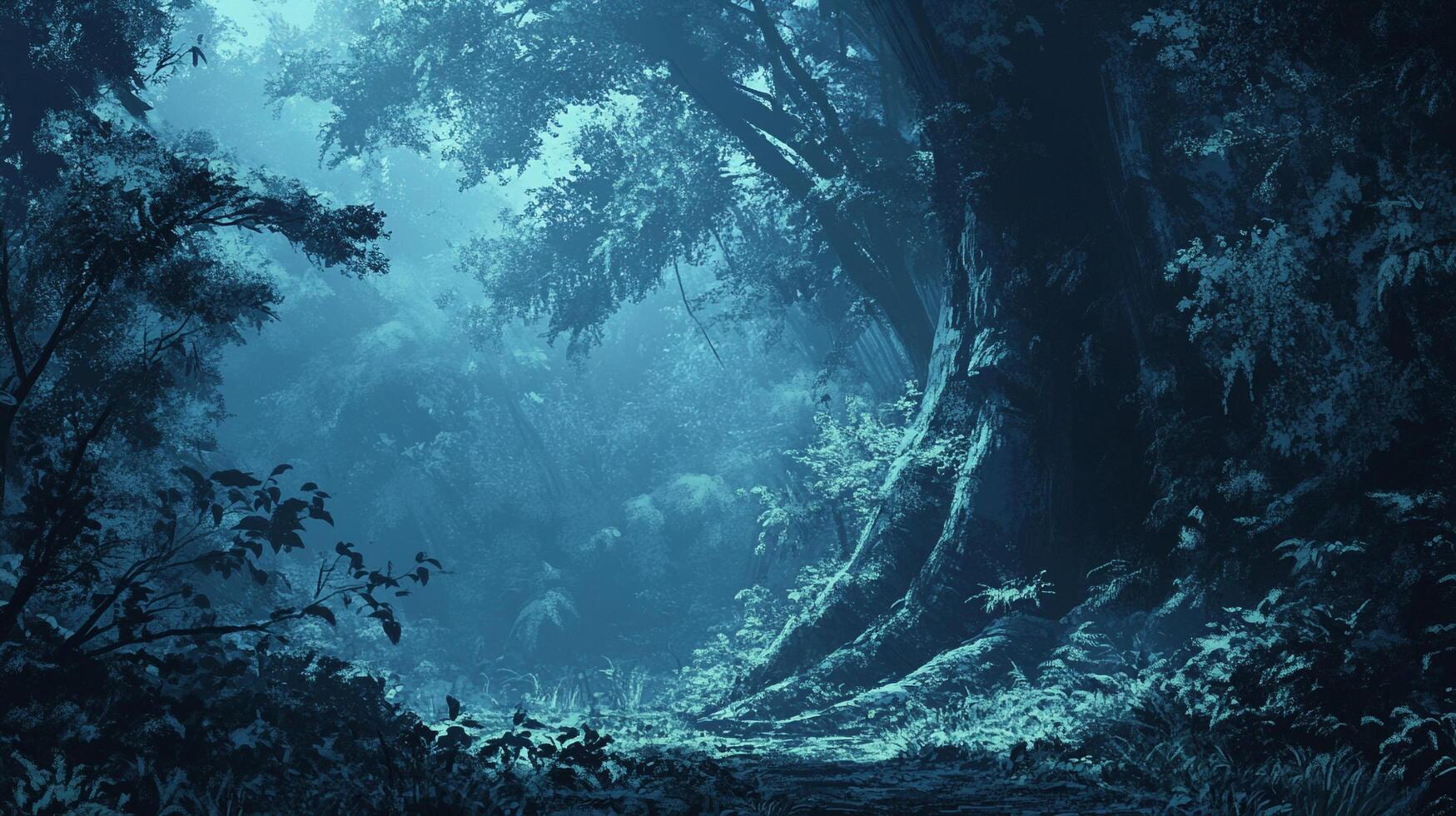 Enchanting ethereal forest with a mystical glow, soft light filters through the trees casting an otherworldly aura and peaceful atmosphere. photo