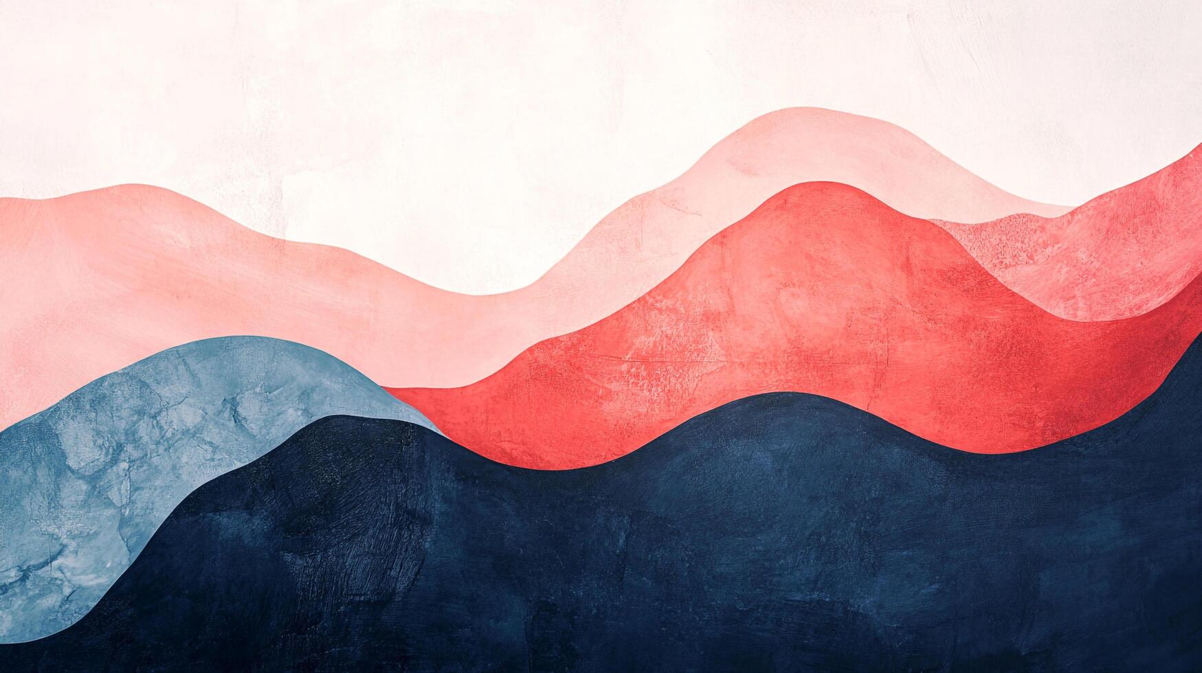 Abstract landscape with layered hills in shades of pink, coral, and blue against a soft white background. Calm, serene, and simple. photo