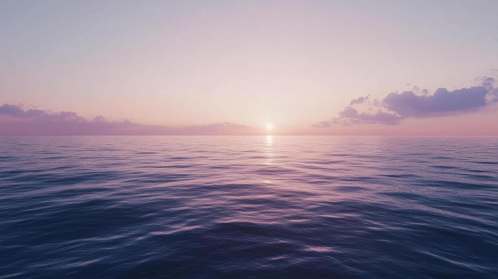 Calm ocean waters reflect the soft hues of a sunset sky, creating a serene and picturesque seascape at twilight. photo
