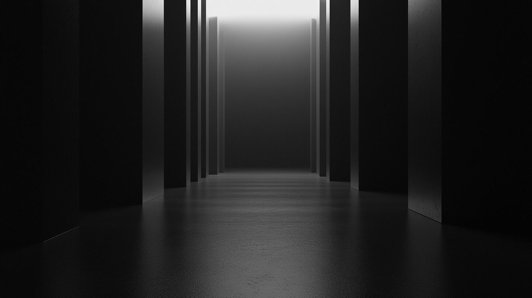 Monochromatic view of a corridor featuring geometric shapes and stark contrasts, enhancing the sense of depth and minimalist aesthetic. photo