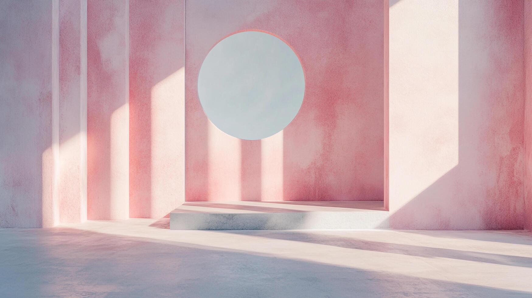 Abstract pink architectural rendering featuring geometric shapes, light and shadow creating a serene minimalist backdrop. photo