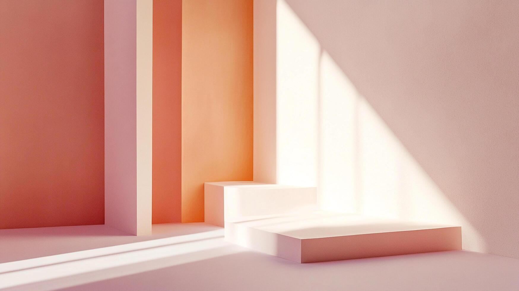 Minimalist studio setup featuring geometric forms bathed in natural light, perfect for product displays or artistic presentations. photo