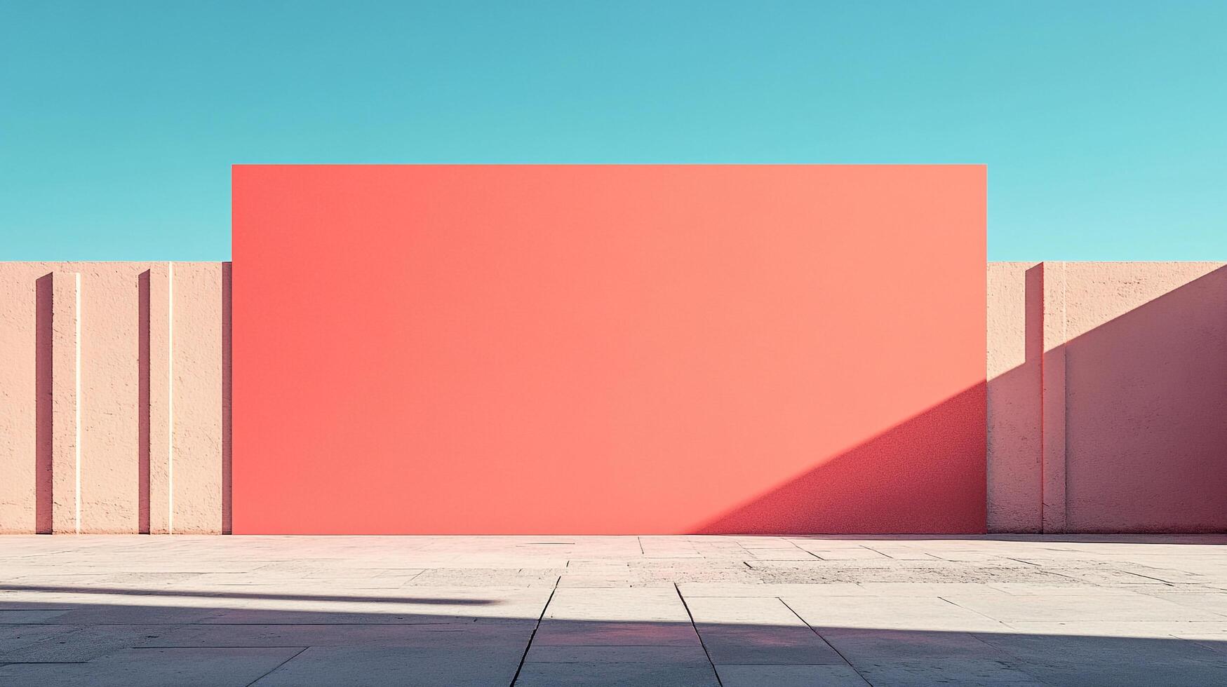 Minimalist architecture featuring a coral wall against a blue sky, creating a striking contrast and modern aesthetic. photo