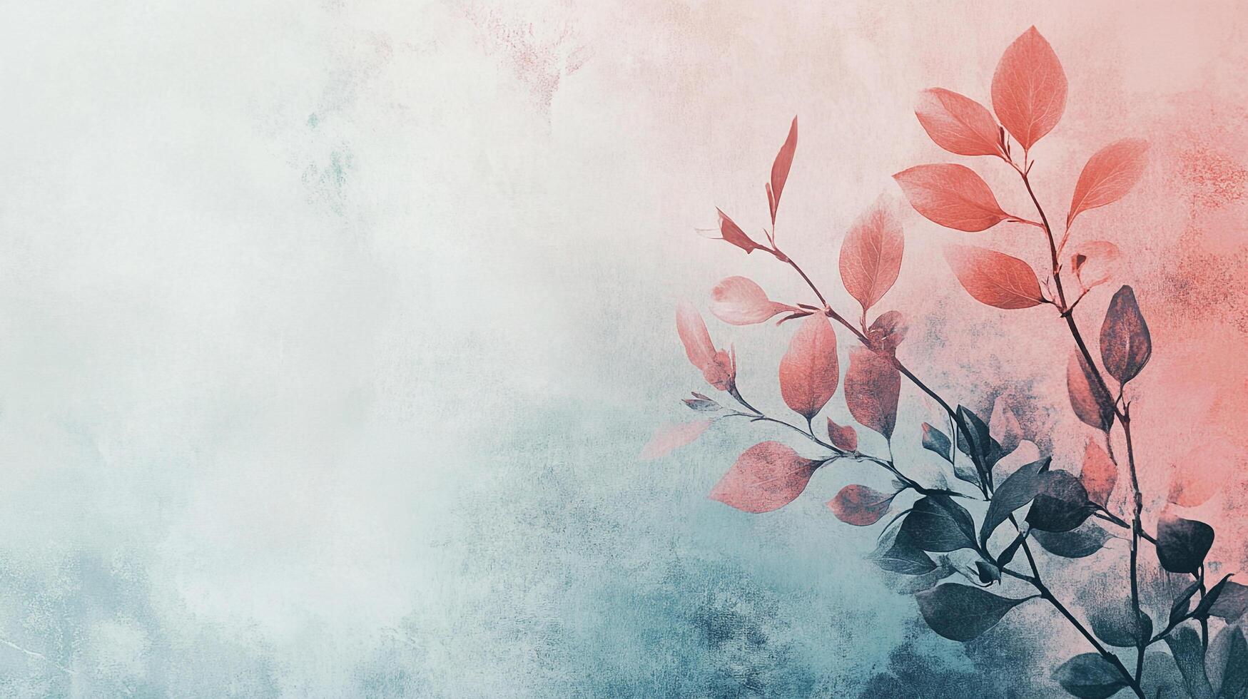 Abstract botanical art featuring stylized leaves in coral and teal, creating a serene and elegant visual experience. A watercolor-inspired backdrop. photo