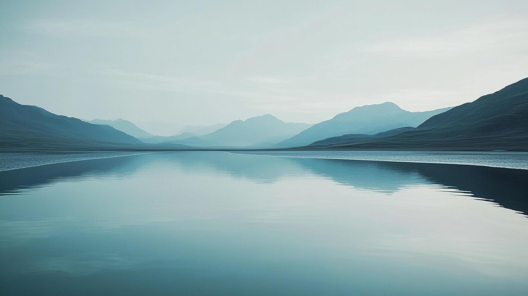 Serene mountain lake reflecting the sky, creating a peaceful, natural scene with soft colors and gentle reflections. photo