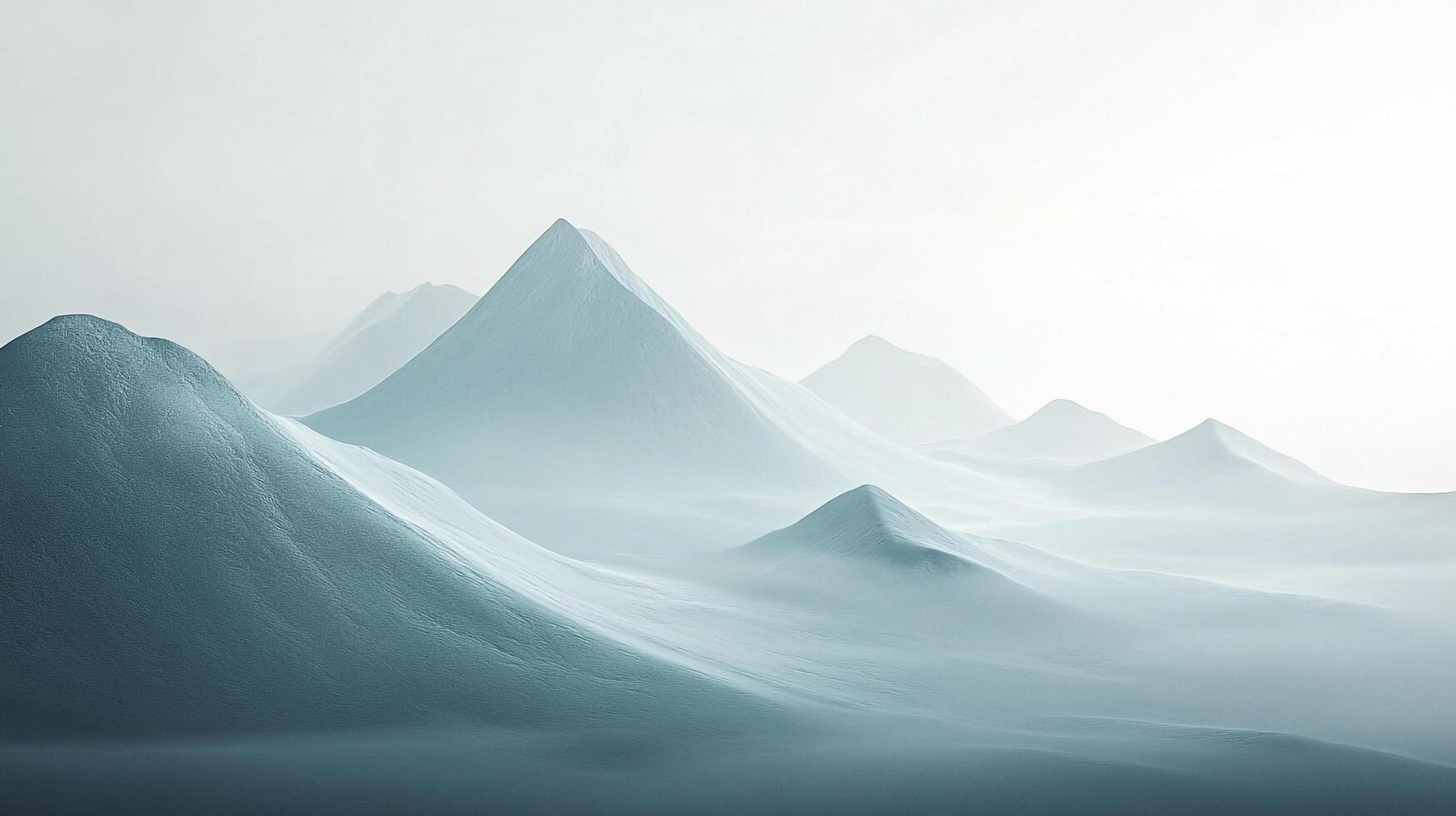 Misty mountain range silhouette in shades of cool blue and white, creating a serene and calming atmospheric landscape. photo