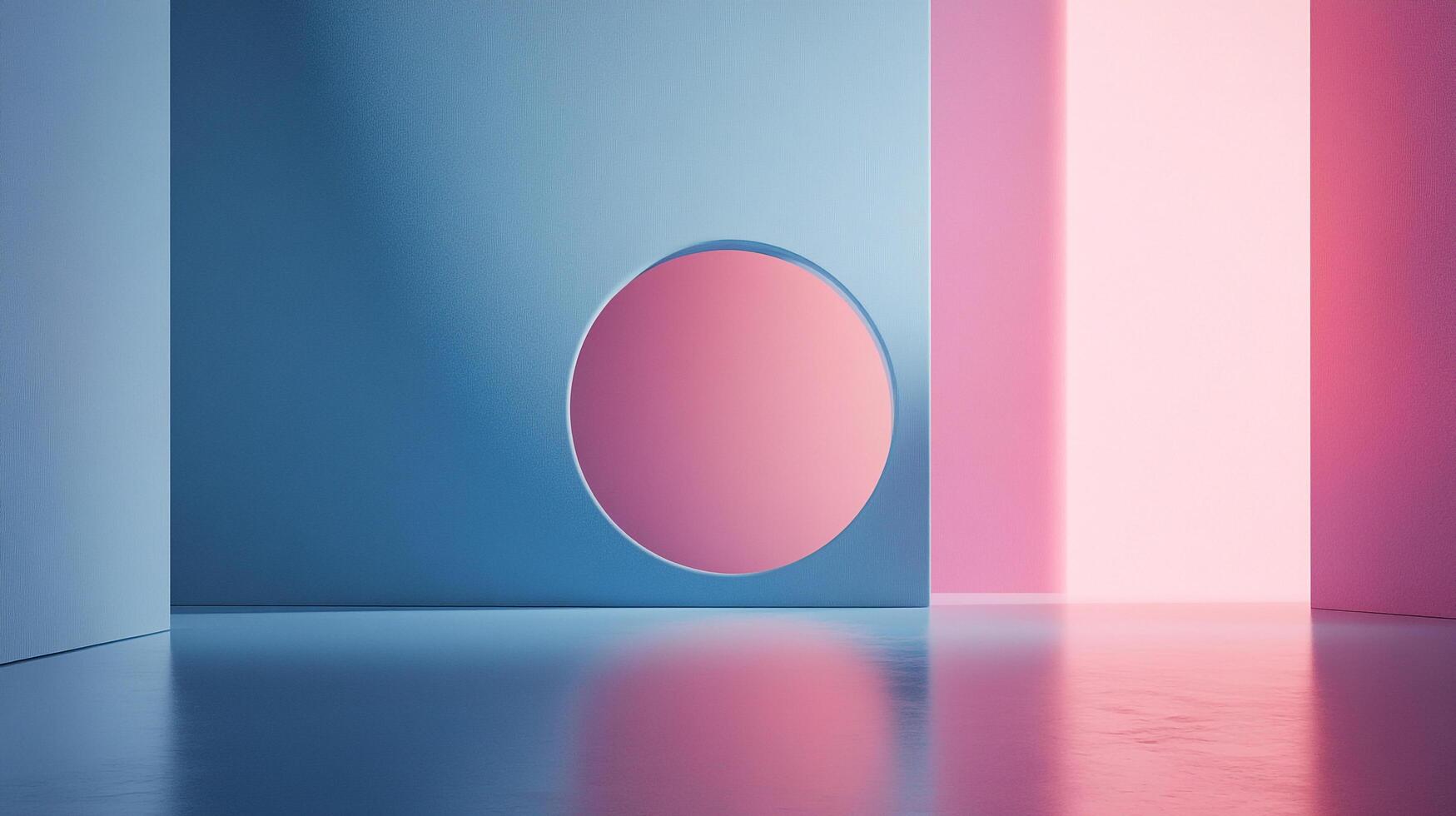 A minimalist scene featuring geometric shapes in pastel blue and pink, creating a serene and abstract composition with interesting lighting. photo
