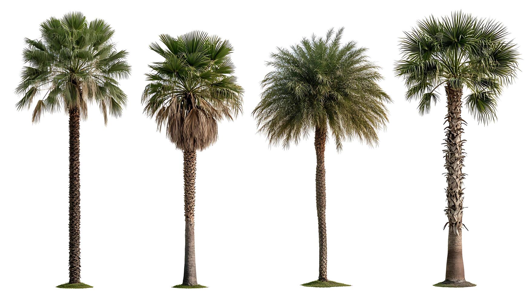 A group of palm trees are shown in different positions photo
