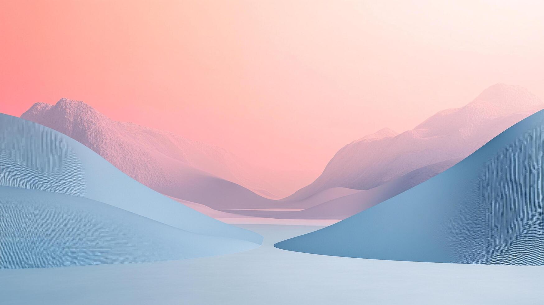 Abstract landscape of pastel mountains and blue dunes, a serene and minimalist natural scene with a calm, dreamy atmosphere. photo