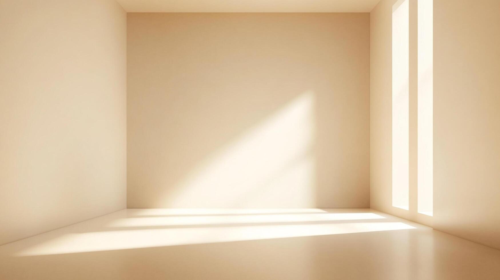 Minimalist room bathed in natural light showcasing clean lines and a sense of spaciousness. Light and shadow create subtle contrasts. photo