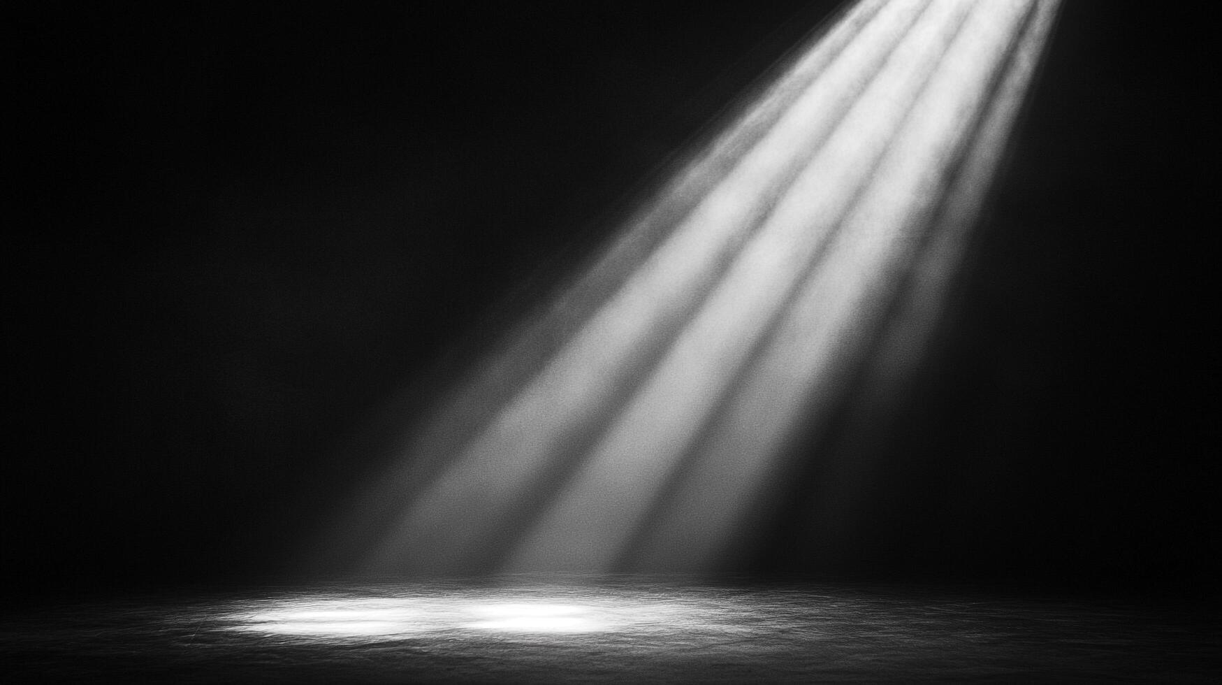 Dramatic spotlights cast long, bright beams down into the dark interior of a room, creating an aura of mystery and intrigue. photo