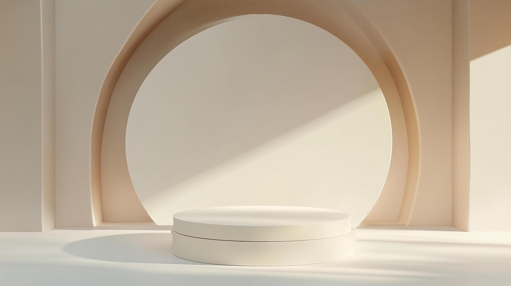 Minimalist presentation with gentle lighting highlights. Circular platform with a neutral palette invites focus on the featured item. photo