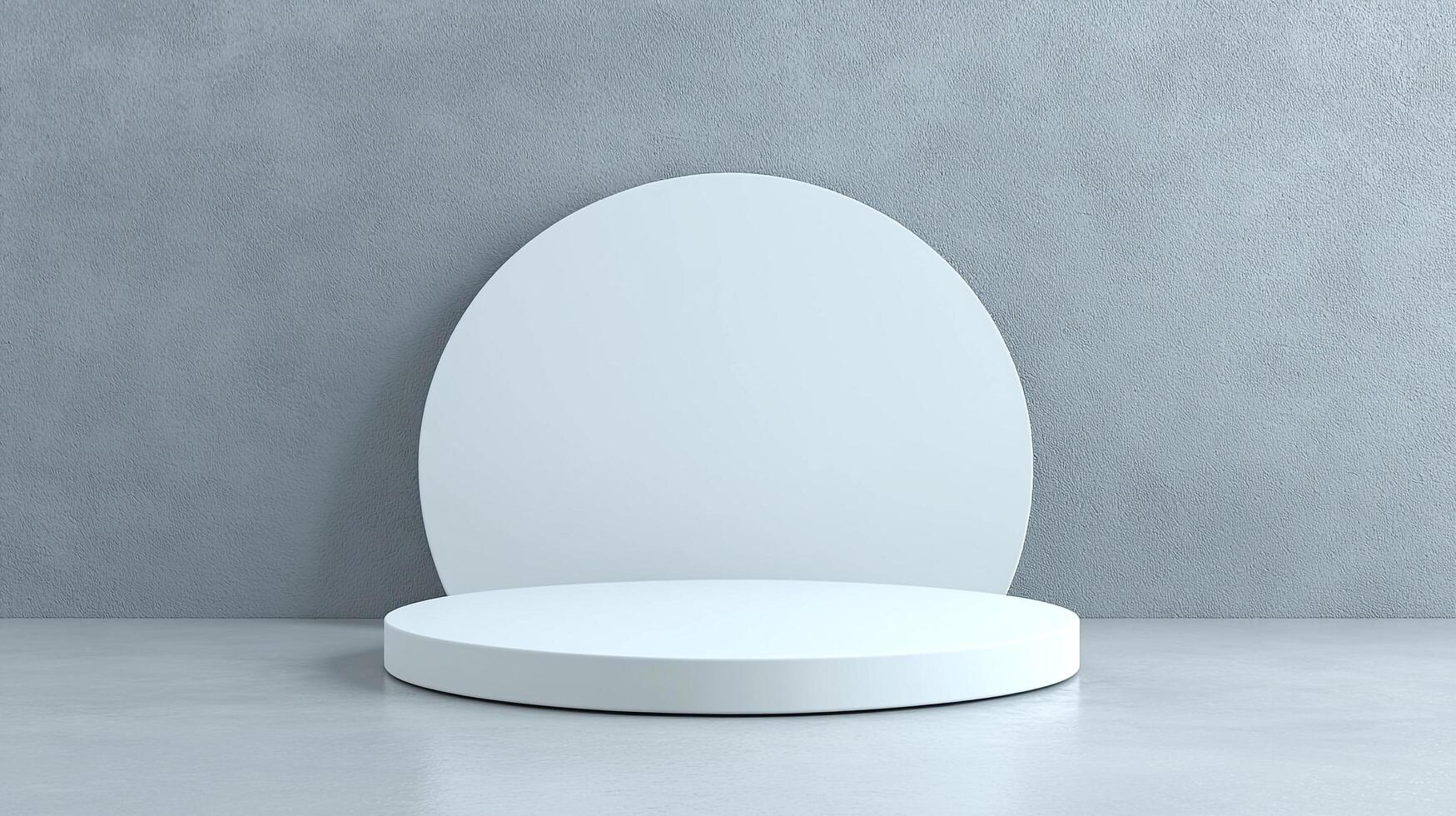Minimalist product display with a round podium against a textured grey background. Ideal for showcasing items in a clean, modern style. photo
