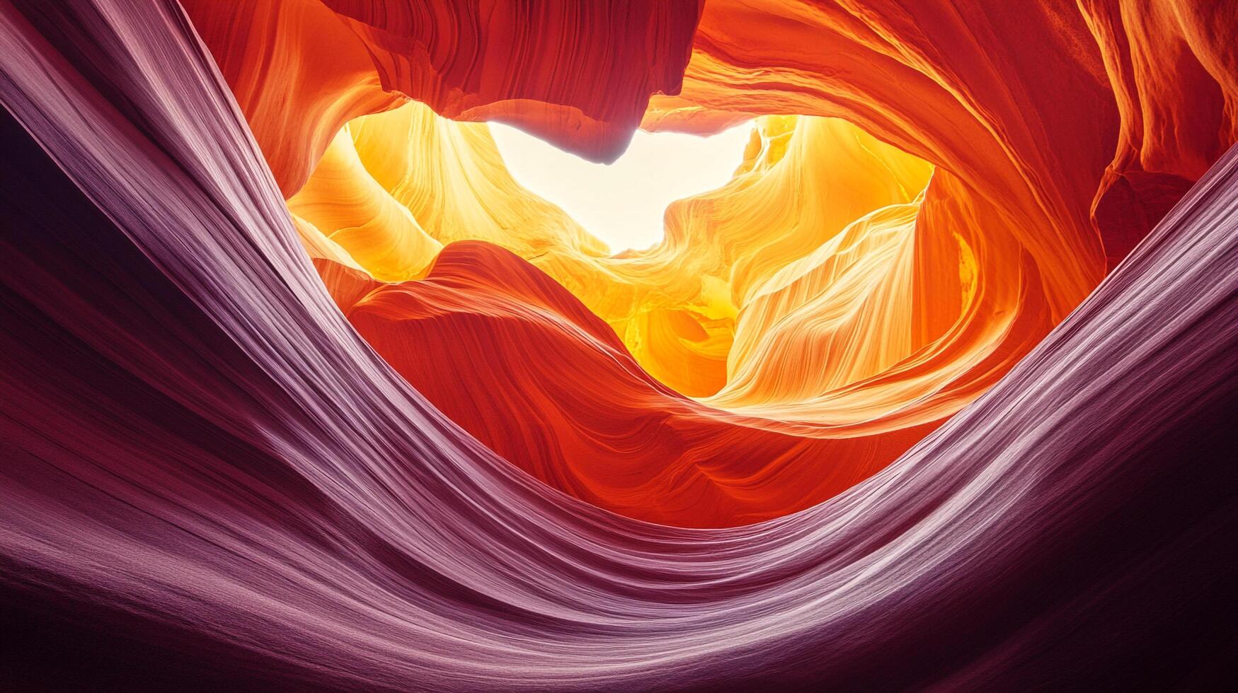 Sunlight streams into a slot canyon, illuminating the curving sandstone walls with vibrant orange and yellow hues. photo