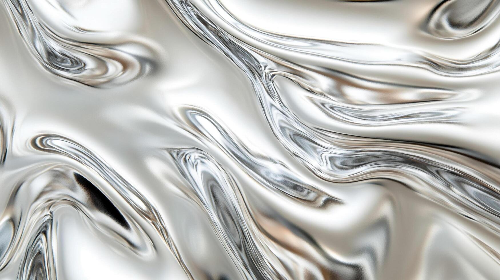 Abstract liquid silver surface with flowing ripples and glossy reflections creating a smooth, textured metal background, elegant backdrop. photo