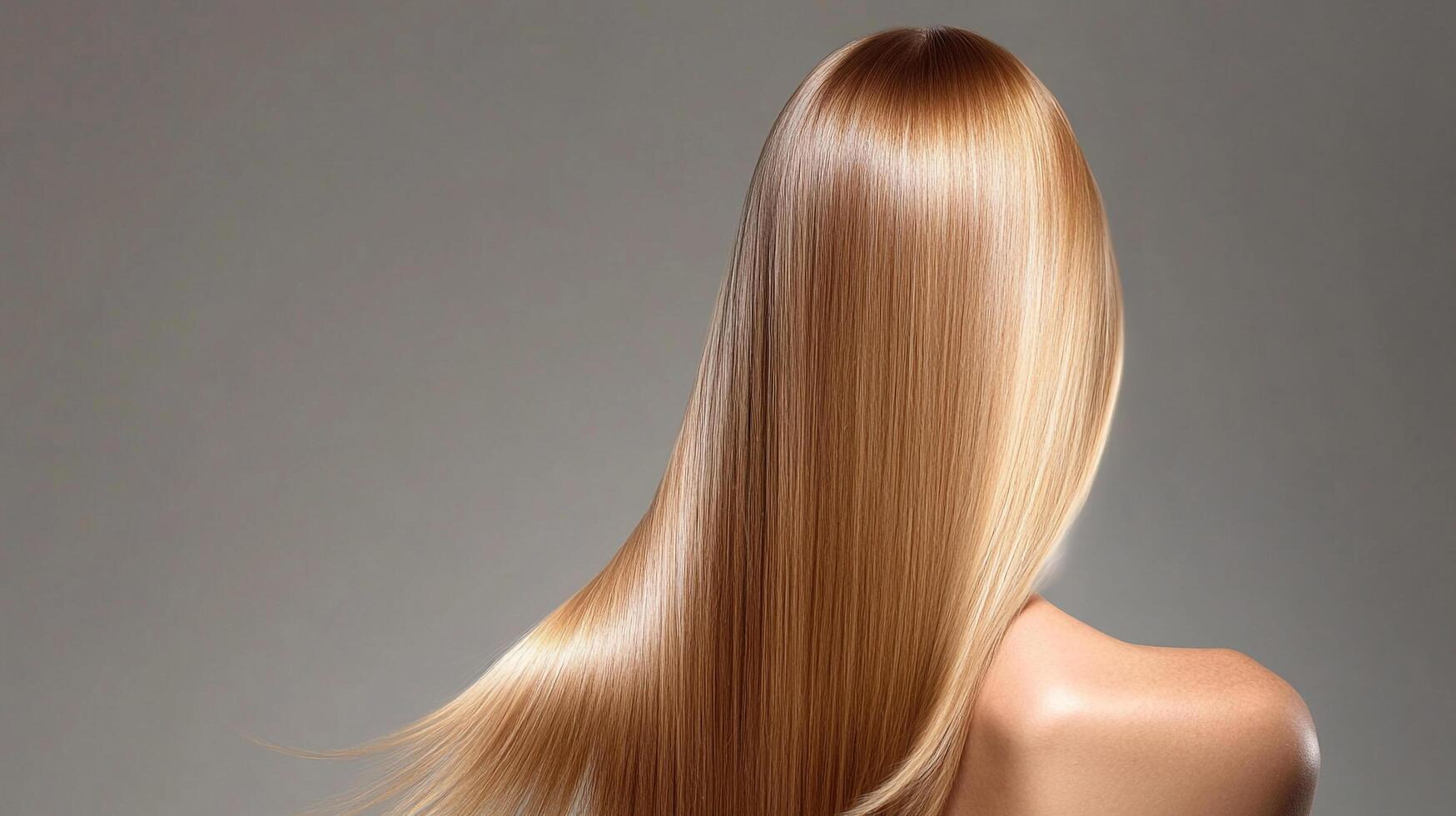 Luminous, silky hair cascades down the back, reflecting light. A symbol of health and vitality. Sophisticated simplicity in hair care. photo