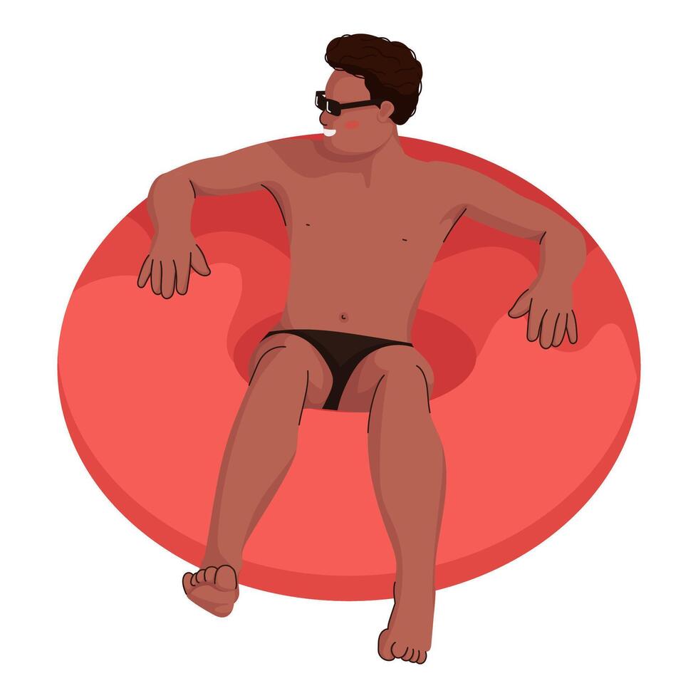 Men Floating On Rubber Ring With Glasses vector