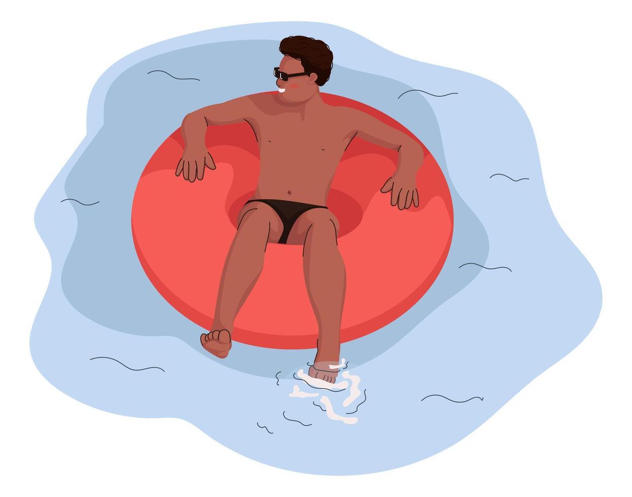 Boy Floating On Rubber Ring With Glasses vector