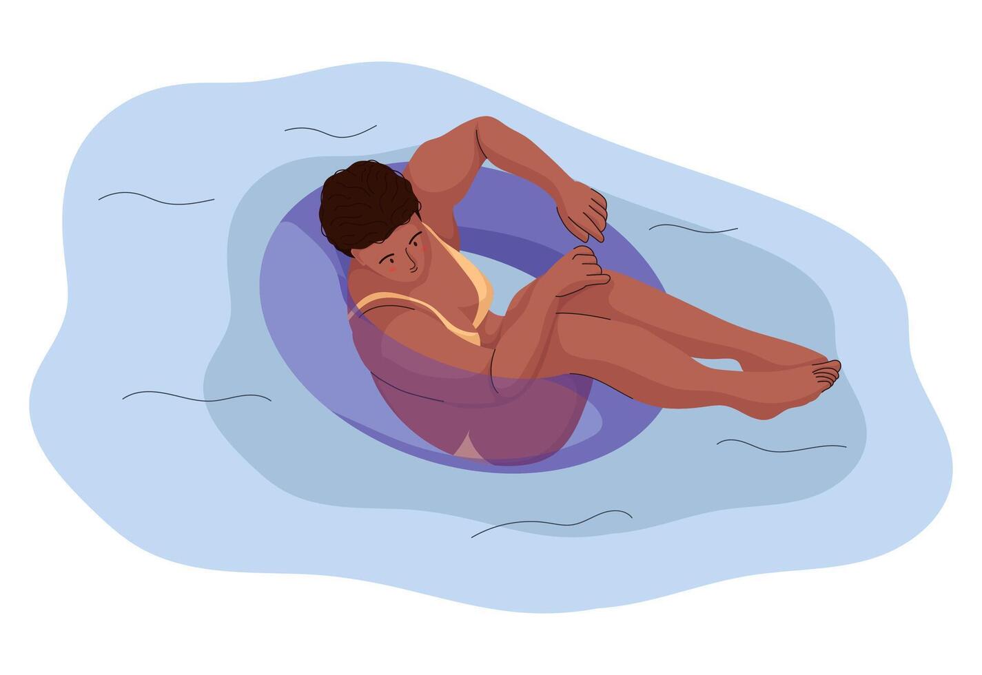 Girl Floating On Rubber Ring In Pool vector