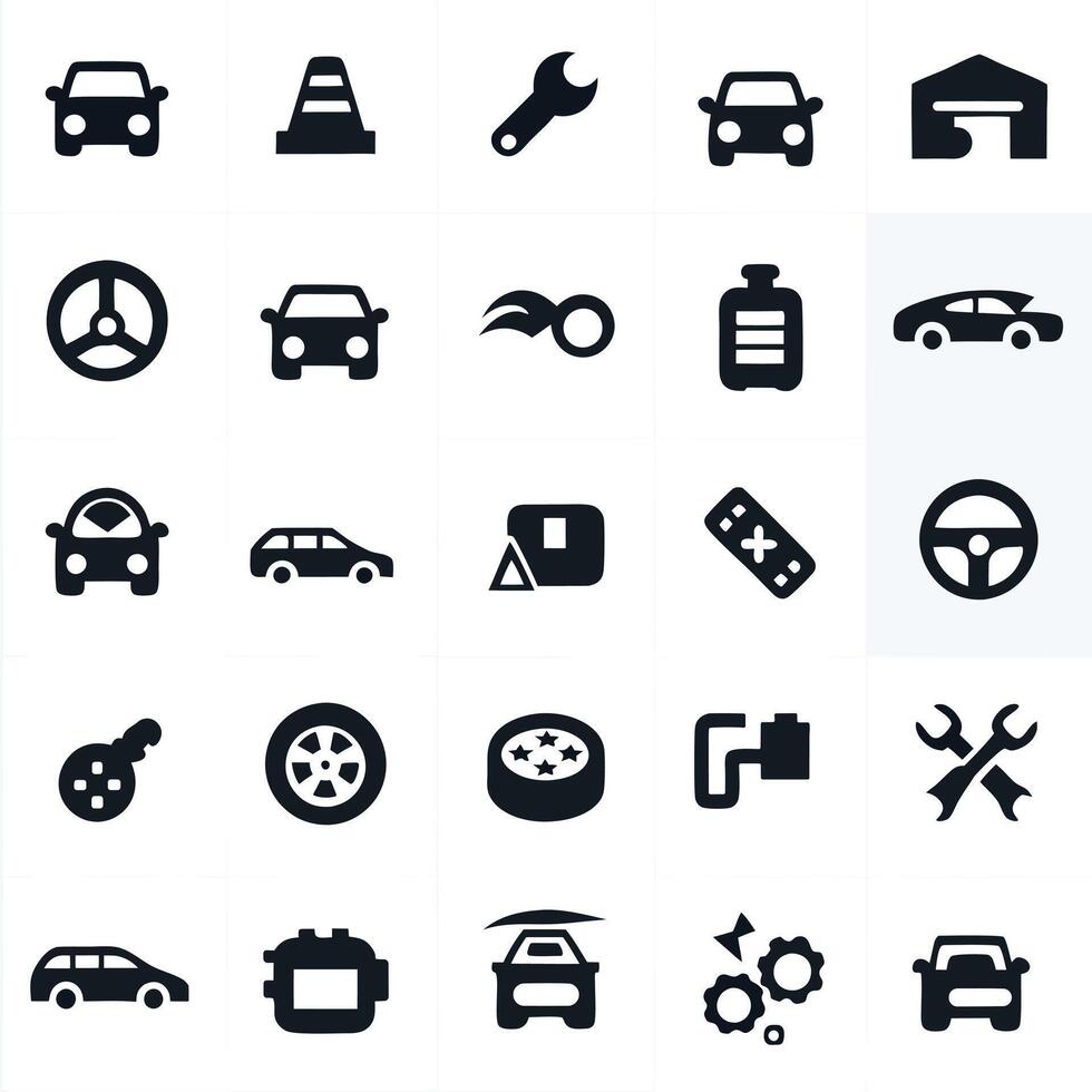 Black And White Car Icons For Vehicle Maintenance. vector