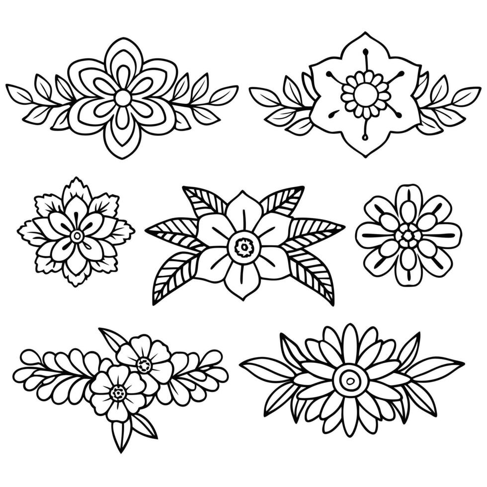 Hand Drawn Flowers Black Botanical Sketches Collection. vector