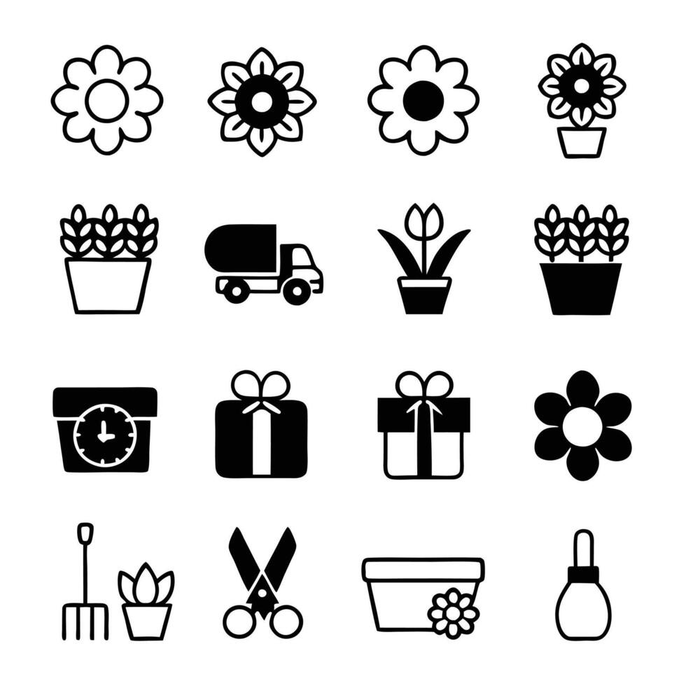 Hand Drawn Floral Icons Perfect for Flower Shops and Decor. vector
