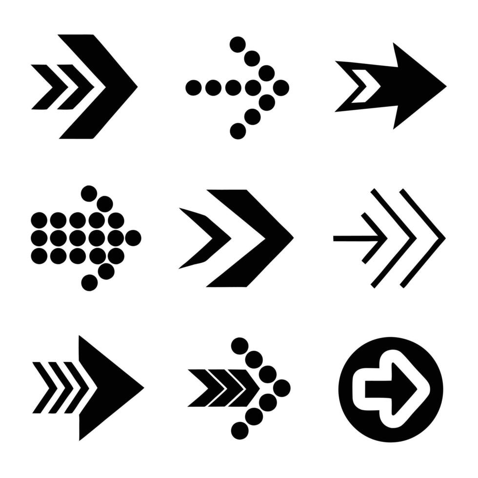 Geometric Arrow Icons Simple Black and White Shapes. vector